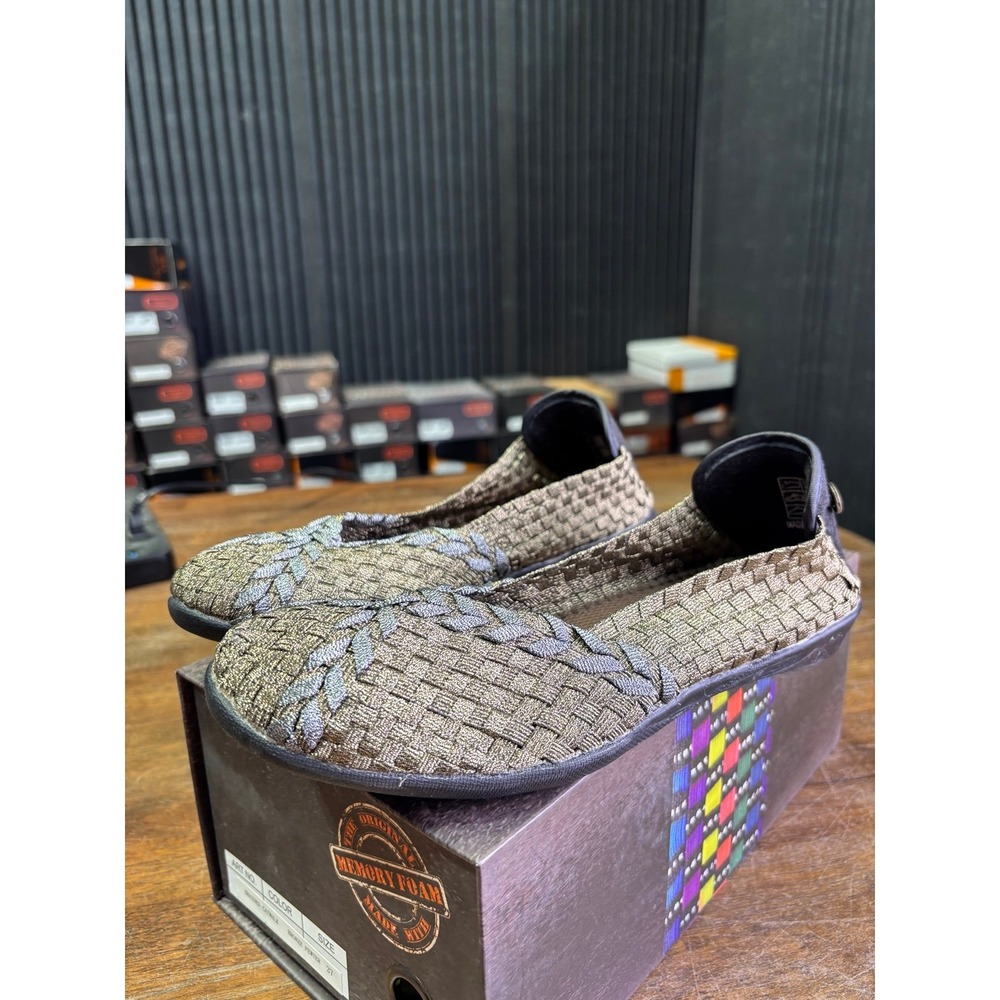 Bernie Mev Braided Catwalk Bronze Pewter Flats Size 37 US 6.5-7